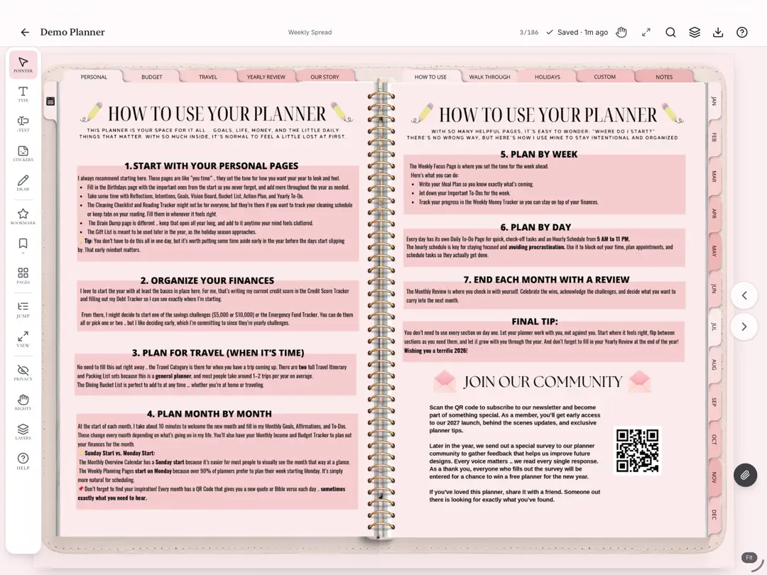 How to use your planner spread open on iPad in BES Digital Planners