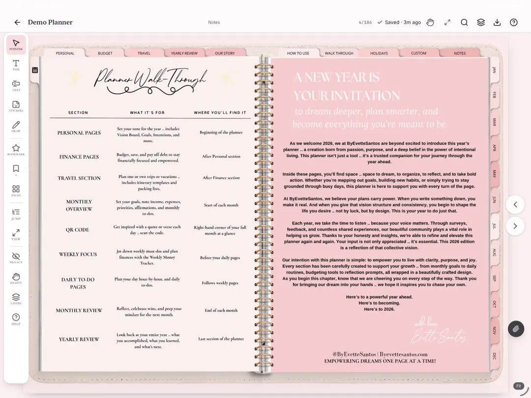 Planner walk-through and yearly intention pages on iPad
