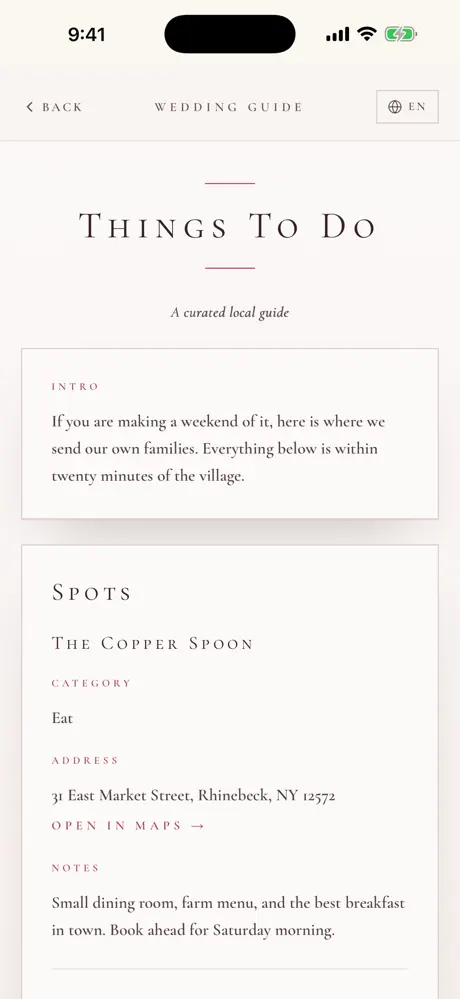 Simplyweds Things To Do page with a curated local guide